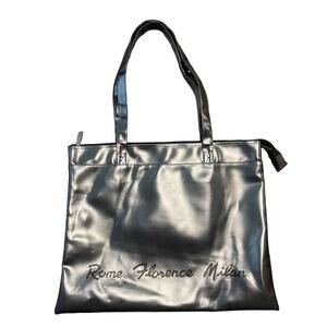 Signature Club A Metallic Tote Bag Women's Rome Florence Milan Script Detail